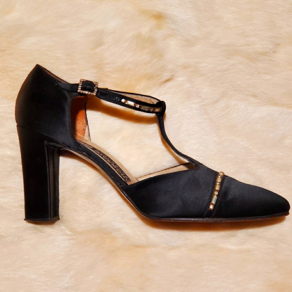 Vintage Givenchy Black T-Strap Heels Size 7